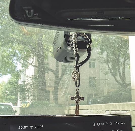 One Decade Black Paracord Rosary Silver Beads Pocket Rosary