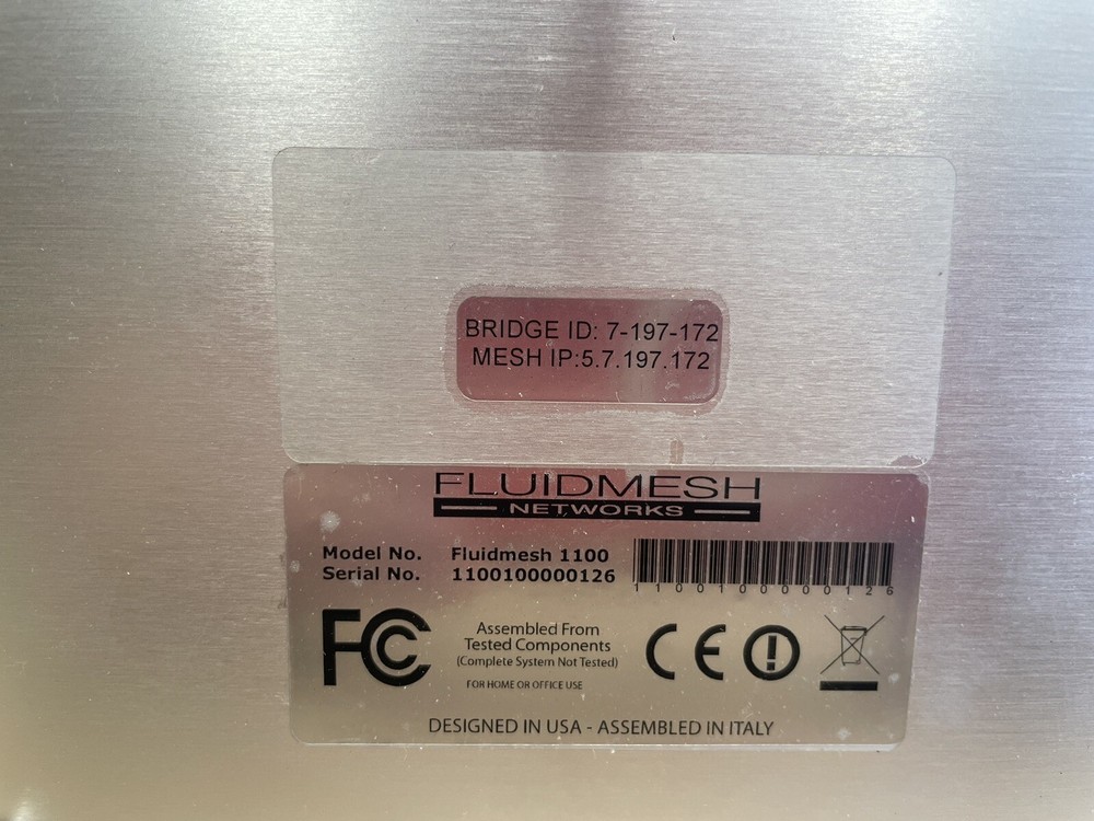 🚨 FLUIDMESH NETWORKS Model 1100 ~ Point-to-Point Wireless Ethernet Bridge ~ NOS