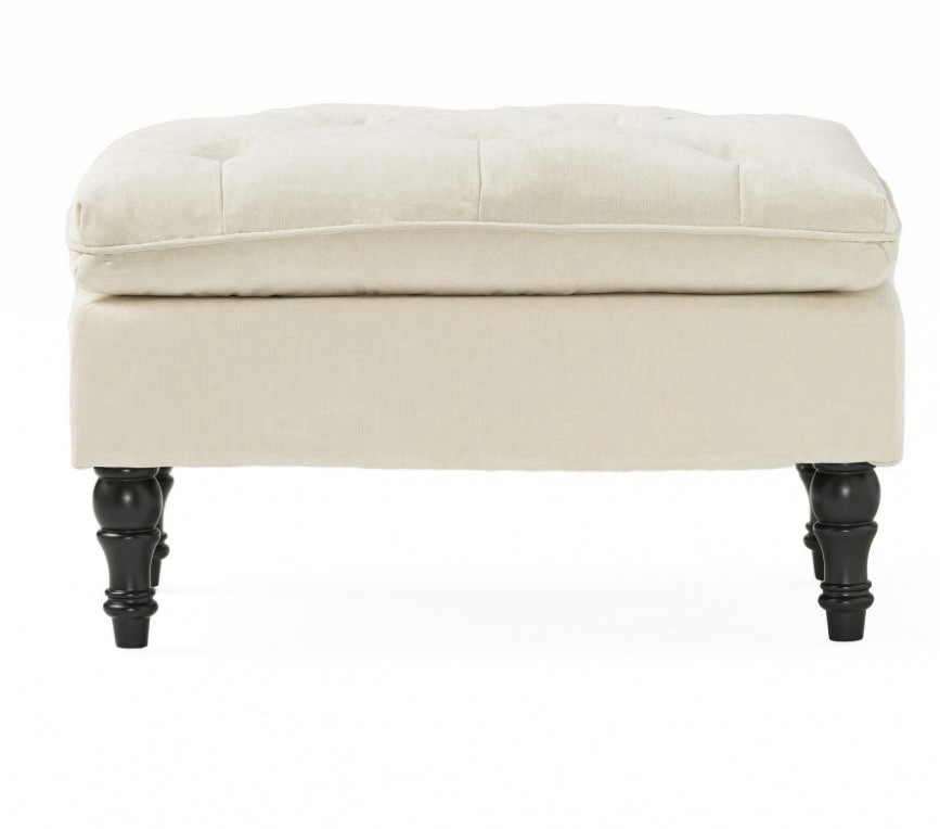 Christopher Knight Home Velvet Ottoman Tufted Living Room Bedroom Crème