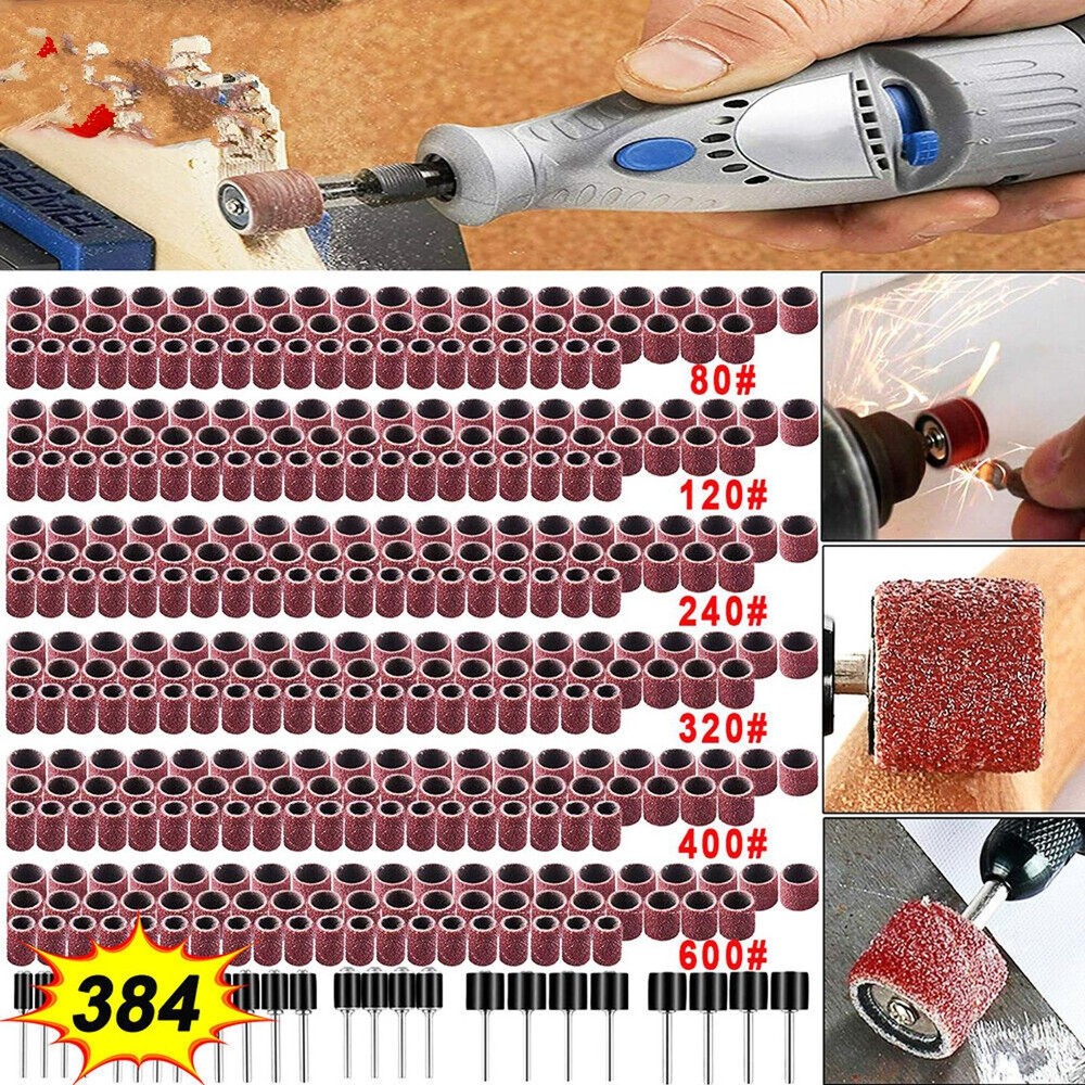 384PCS Drum Sanding Kit For Dremel Nail Drill Bits Accessories Rotary Tool Set
