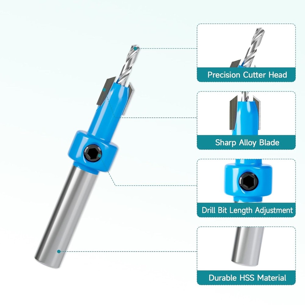 5Pcs Countersink Drill Bit Set - Ø 8mm Round Shank HSS Multi-size Countersink Dr