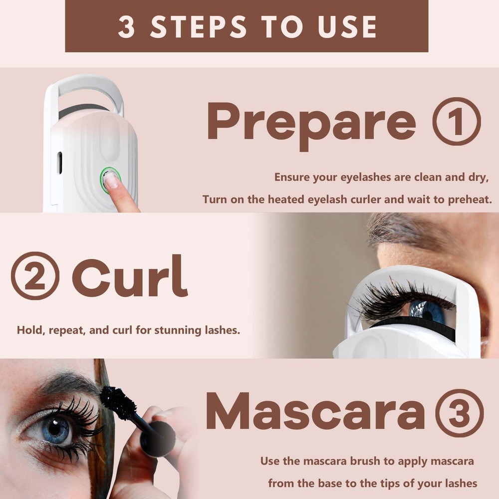 Heated Eyelash Curler USB Rechargeable Type-C 3 Modes Spring Design Tool White