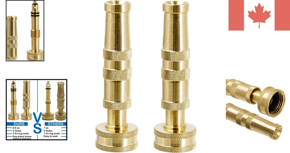 Solid Brass Adjustable Garden Hose Nozzle Set - 4 Spray Holes for Max Flow