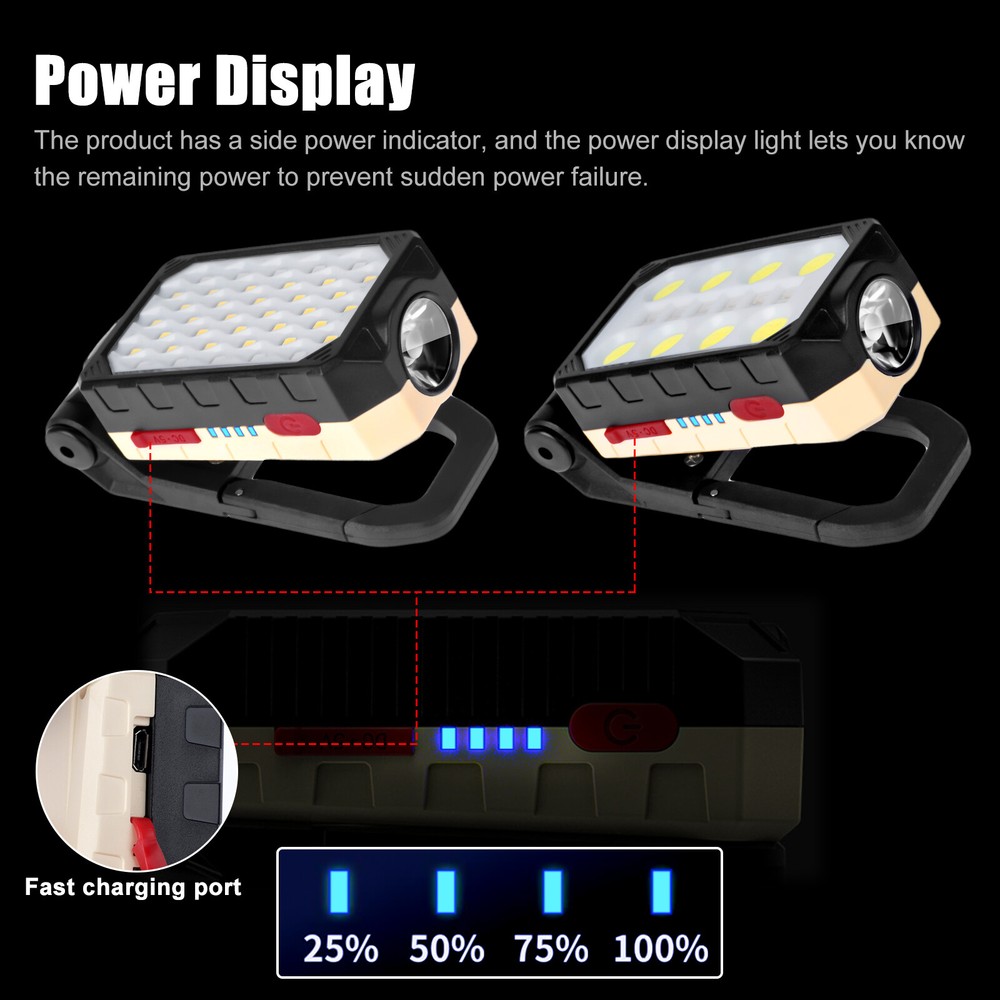 LED Work Light Flashlight Magnetic USB Rechargeable COB Camping Lamp with Hook