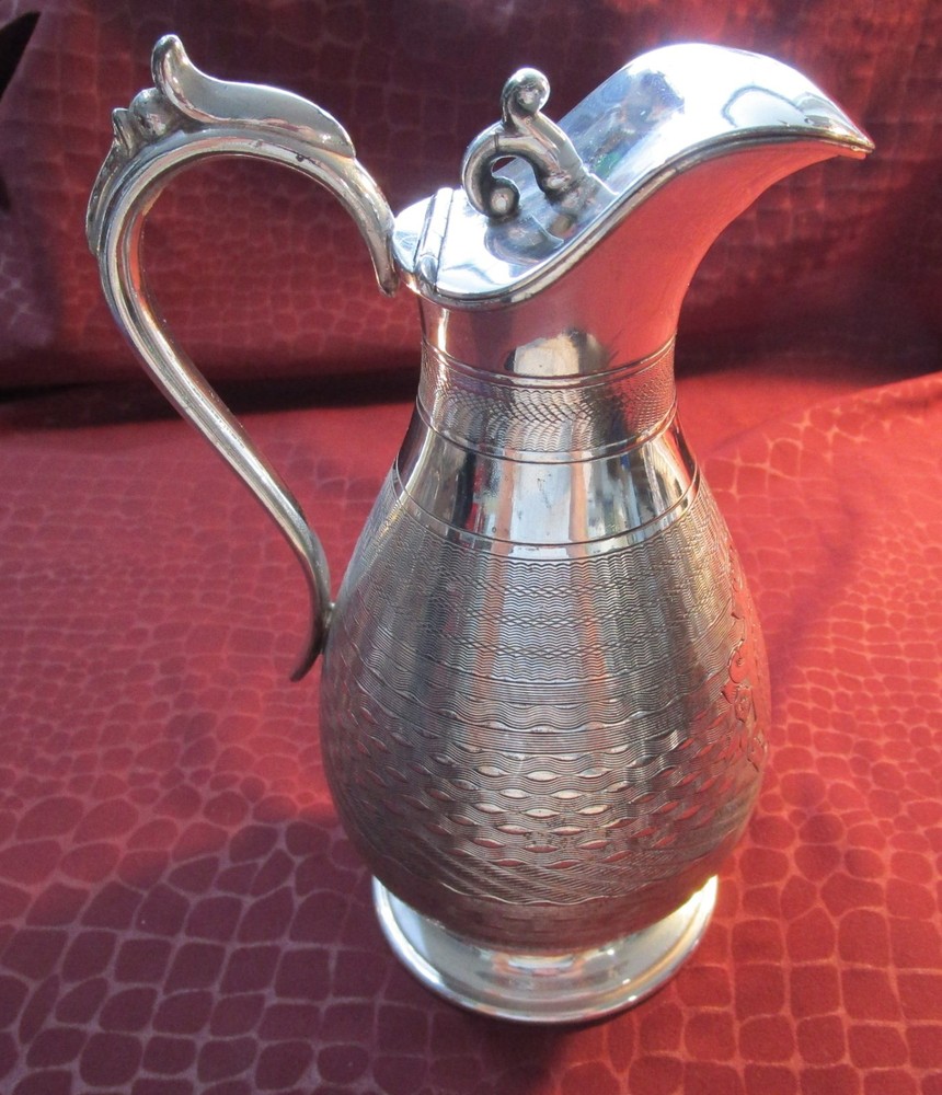 Antique Silverplate Syrup Pitcher C1880-1898 Engine Turned Engraving ? Monogram