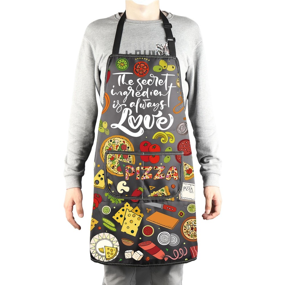 Funny Pizza Maker Cooking Apron With Pockets Kitchen Baking Grilling Gift