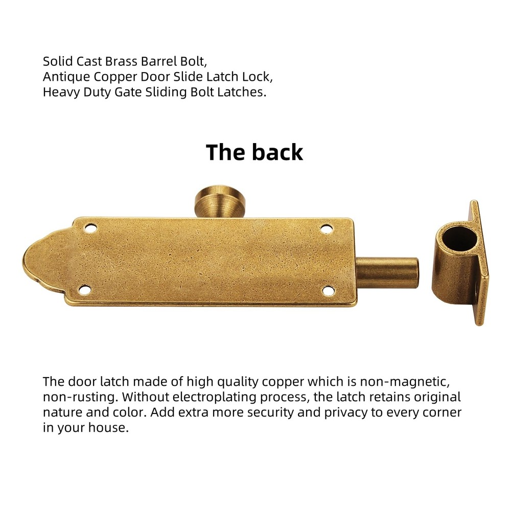Runningfish Solid Cast Brass Barrel Bolt, Antique Door Slide Bronze