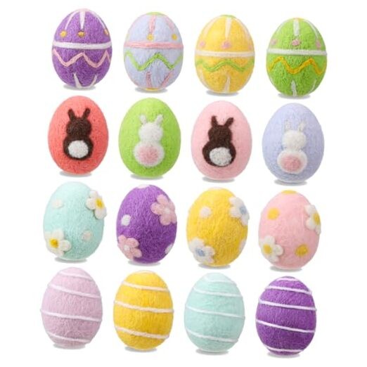 16 Pcs Easter Felted Eggs Bulk Basket Decor,Large Pastel Easter Egg Classic