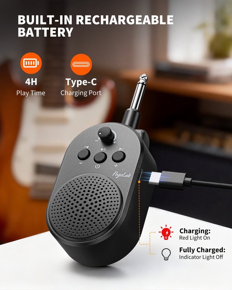 POGOLAB Pocket Guitar Amp 5W Bluetooth Wireless Plug Mini Practice Speaker 1/4"