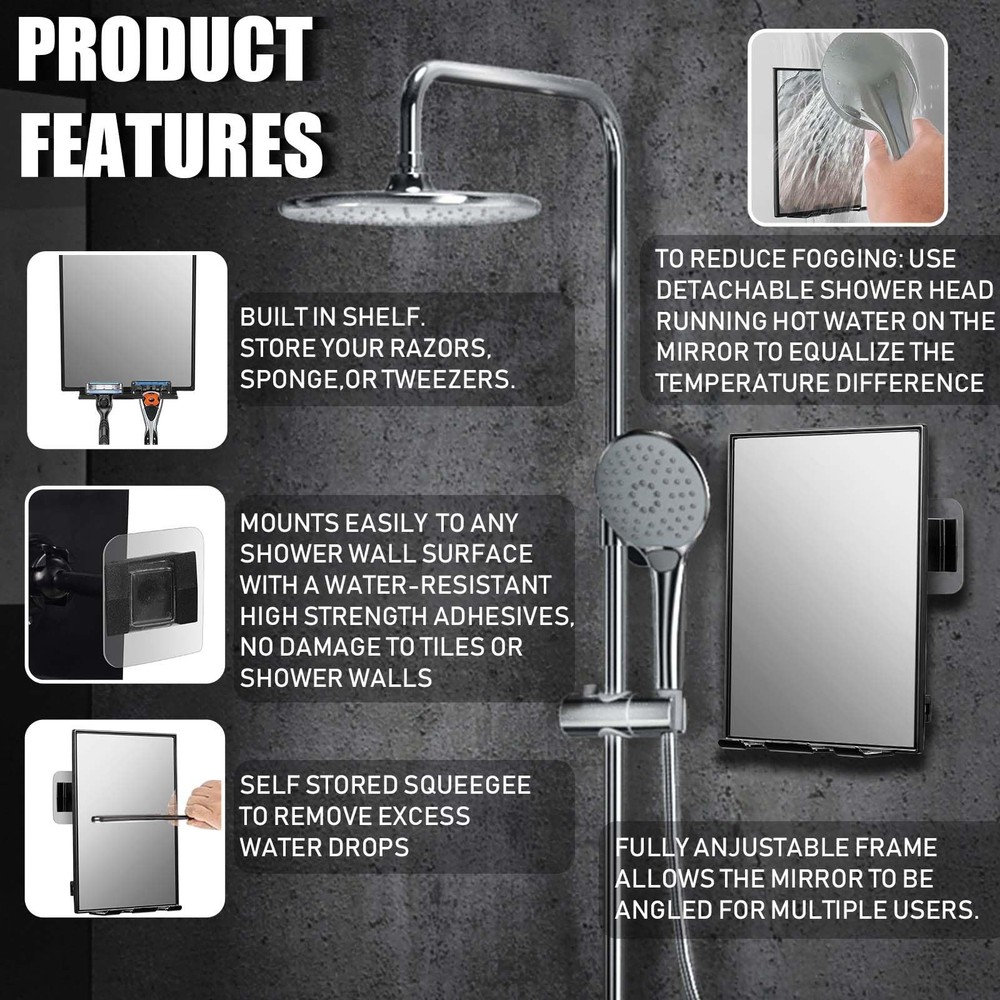 LFOYOU Shower Mirror for Shaving with 2 Replaceable Adhesive - Two Razor Hold...
