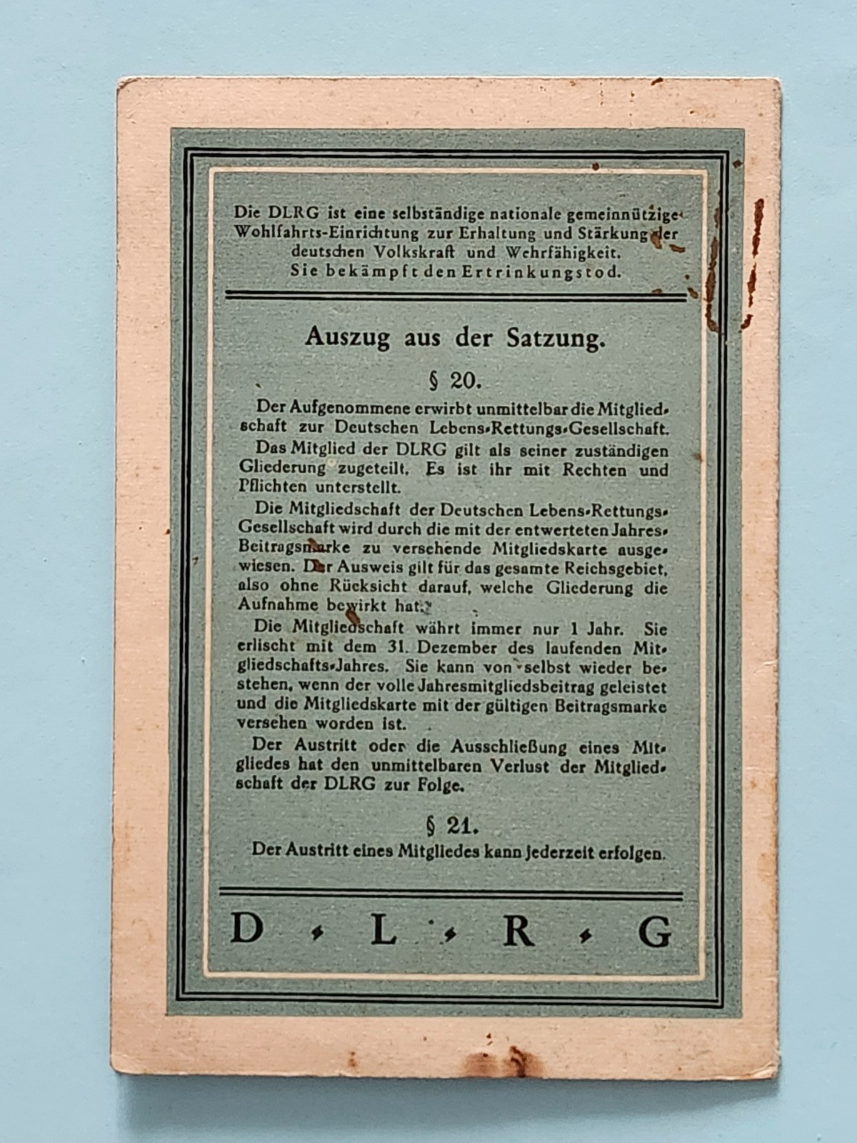 WW2 Germany. Mitgliedskarte DLRG (1938)