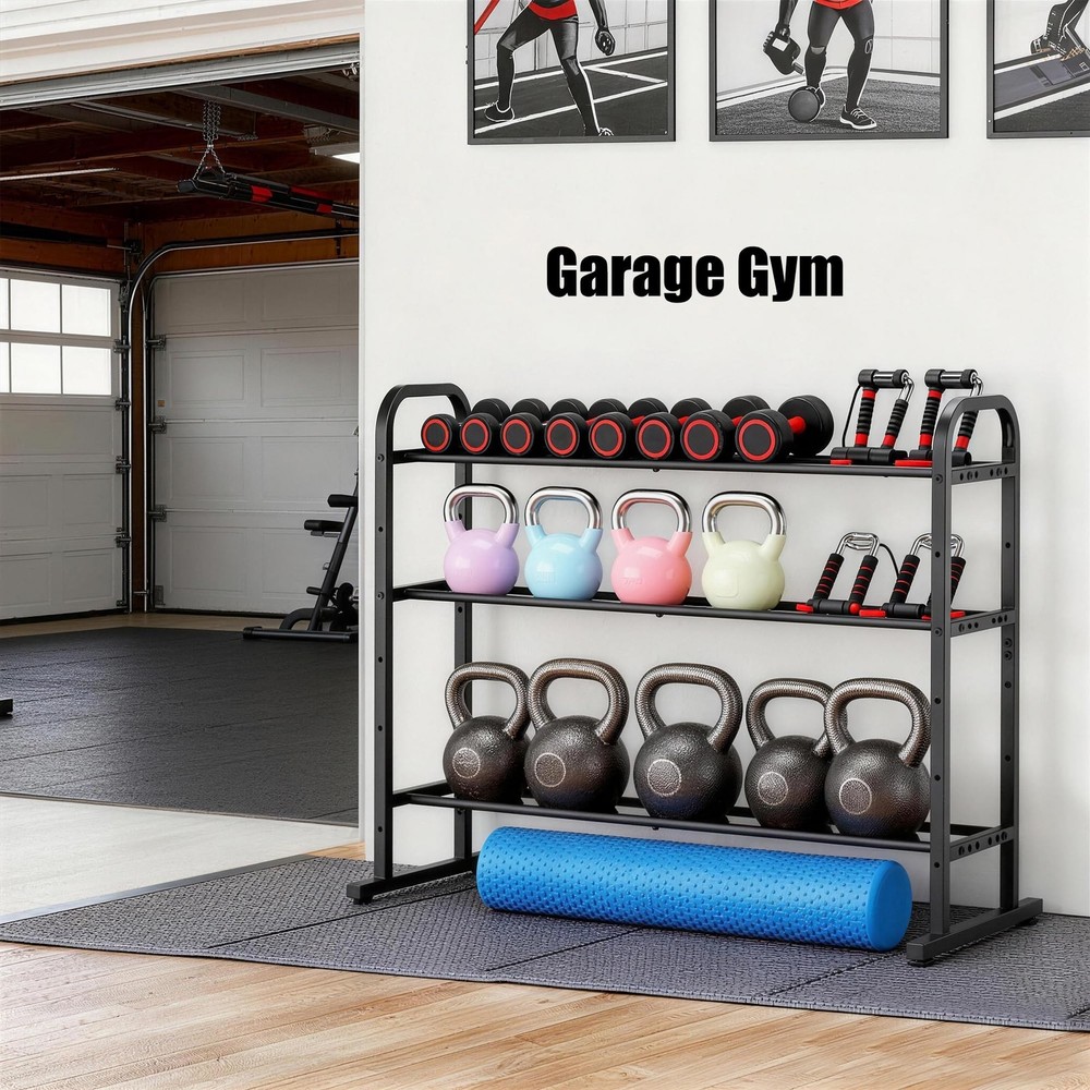 3-Tier Adjustable Dumbbell Rack, Holds 450 Lbs Total, Multi-Purpose Storage S...