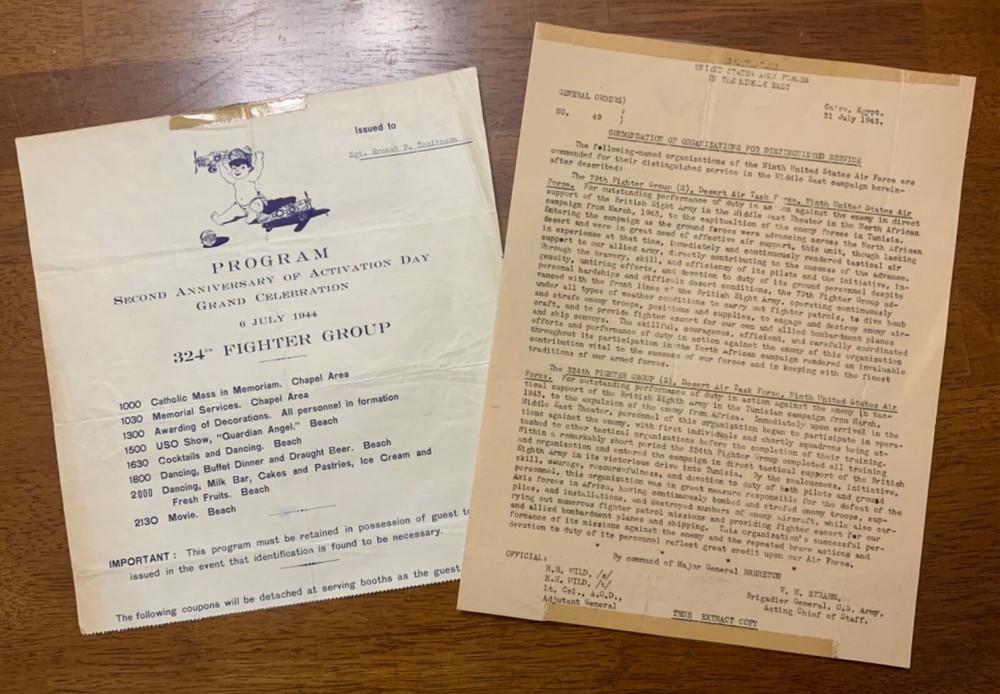 WWII Army Air Force Activation Day Program Commendation Document 324th FG 9th AF