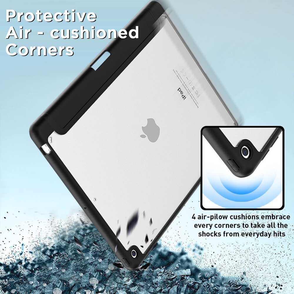 For iPad 9th/8th/7th Gen 10.2" Clear Case With Pencil Holder+Screen Protector