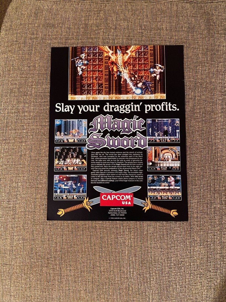 Capcom Magic Sword Video Arcade Machine Flyer, 1990 NOS