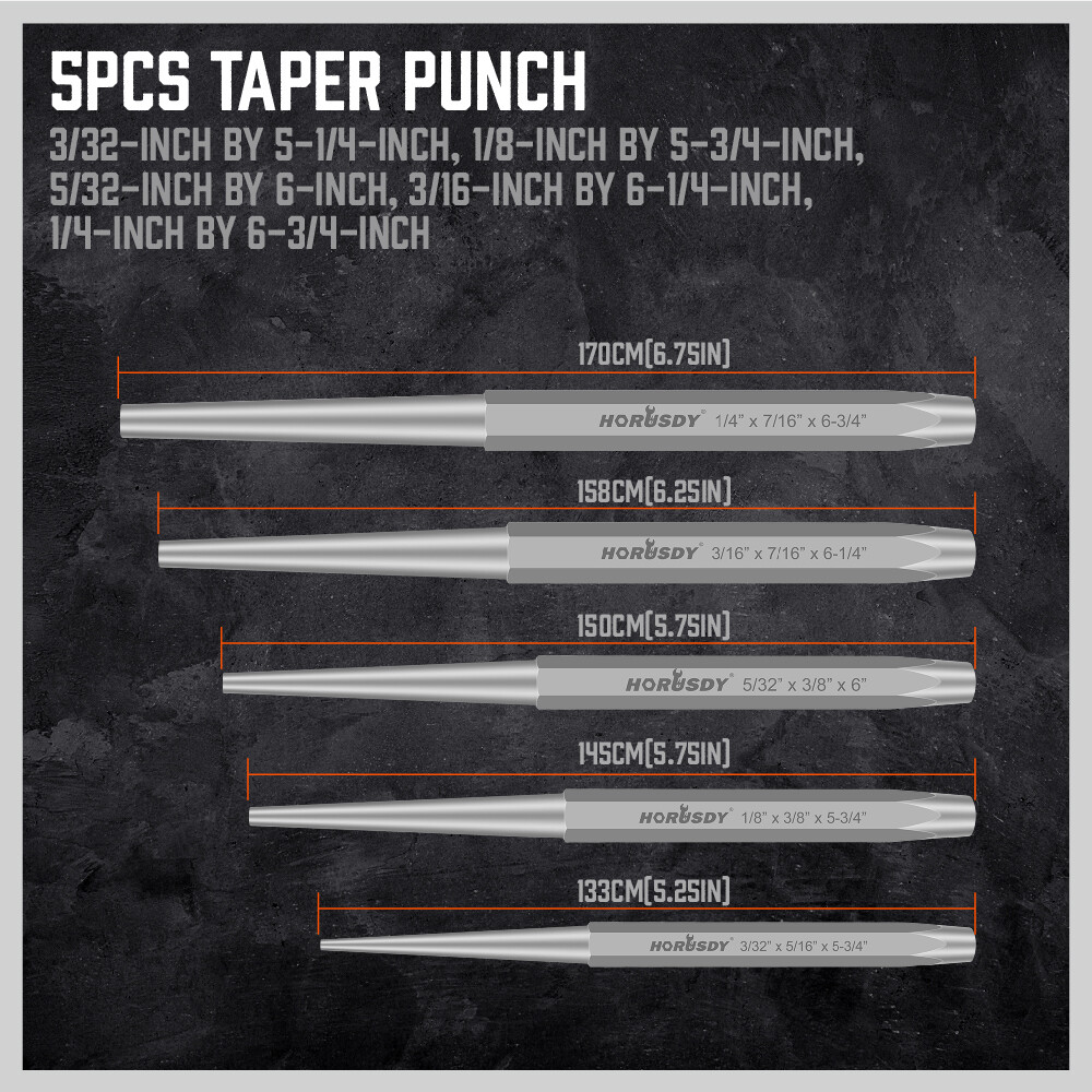HORUSDY 16PC Punch & Chisel Set Taper Punch Cold Chisels Pin Punch Center Punch