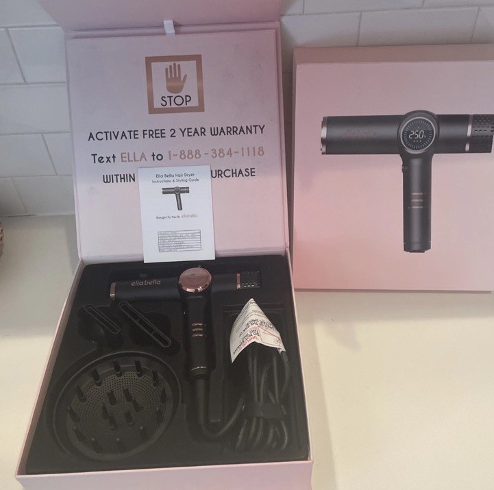 ELLA BELLA® Professional Ionic Hair Blow Dryer with Diffuser - Open Box