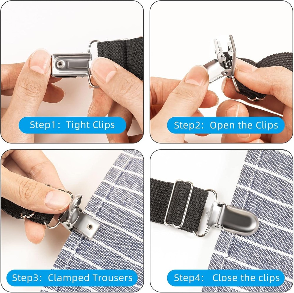 Adjustable Boot Straps Pant Stirrups Clips Large, Black
