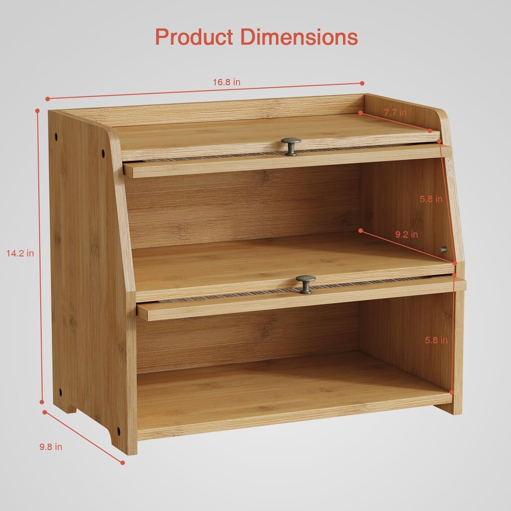 Large Bread Box for Kitchen Countertop, Double Layer Breadbox for Homemade Lo...