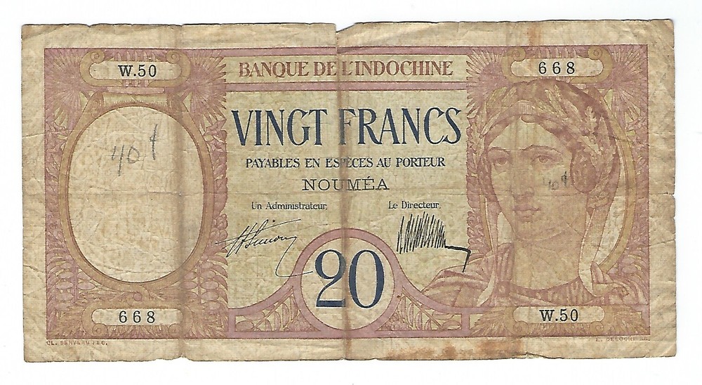 New Caledonia  - 20 Francs, 1929
