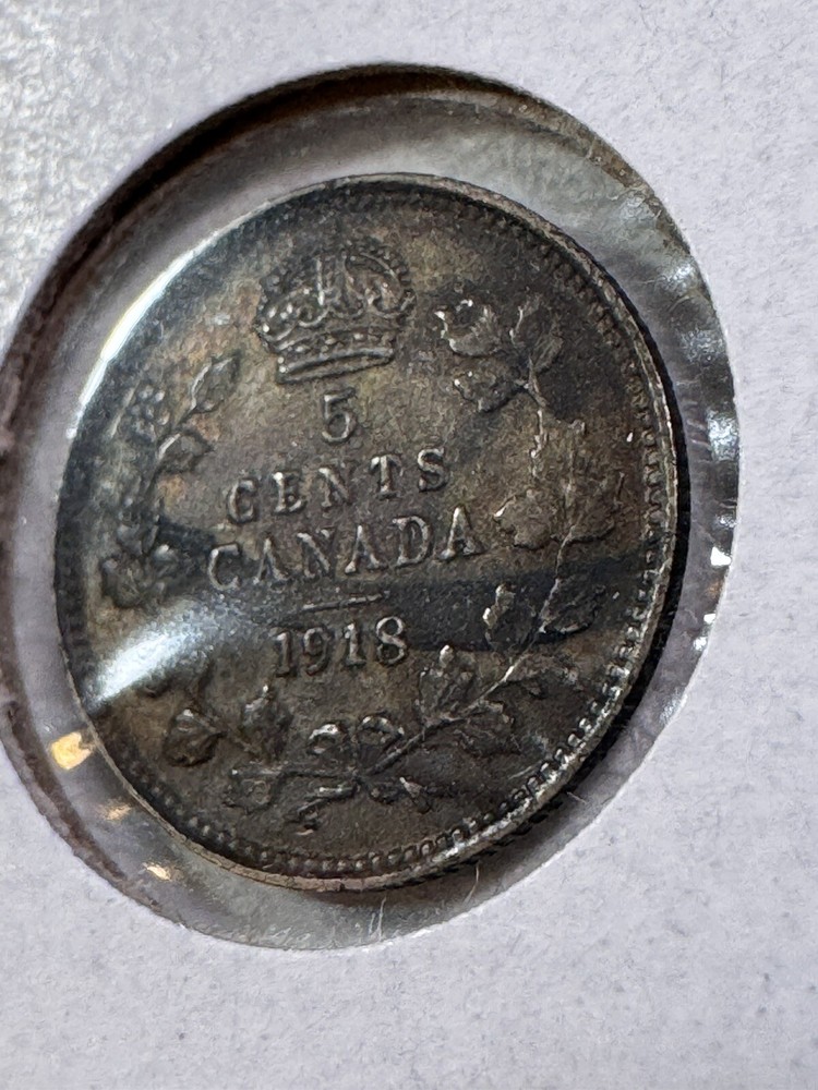 1918 Canada 5 Cents Small Silver Coin