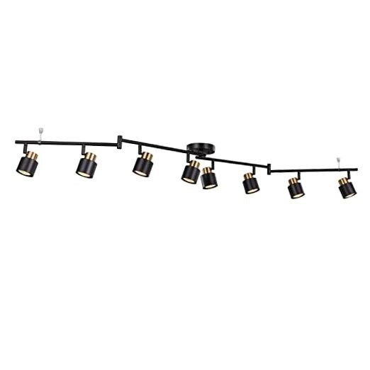 8 Light Foldable Track Lighting Kit, Matt Black Brass Finish Adjustable with
