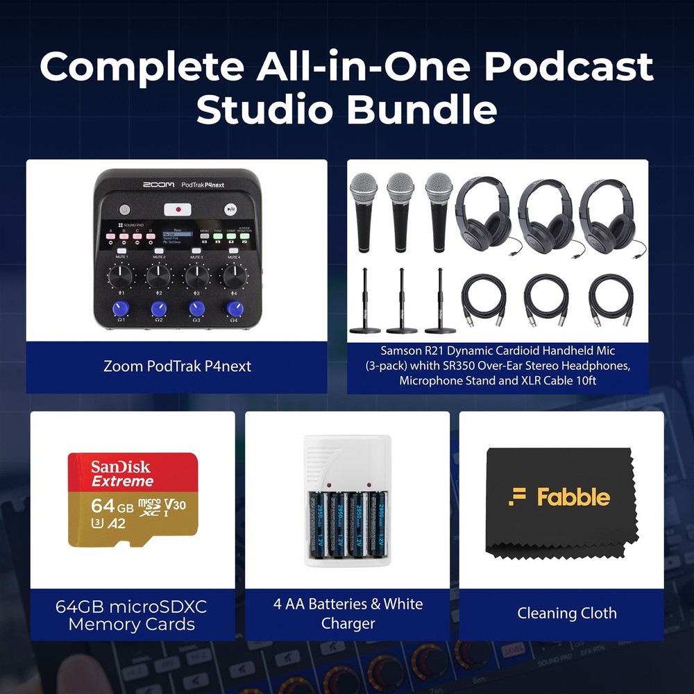 Zoom PodTrak P4next Podcast Recorder Bundle
