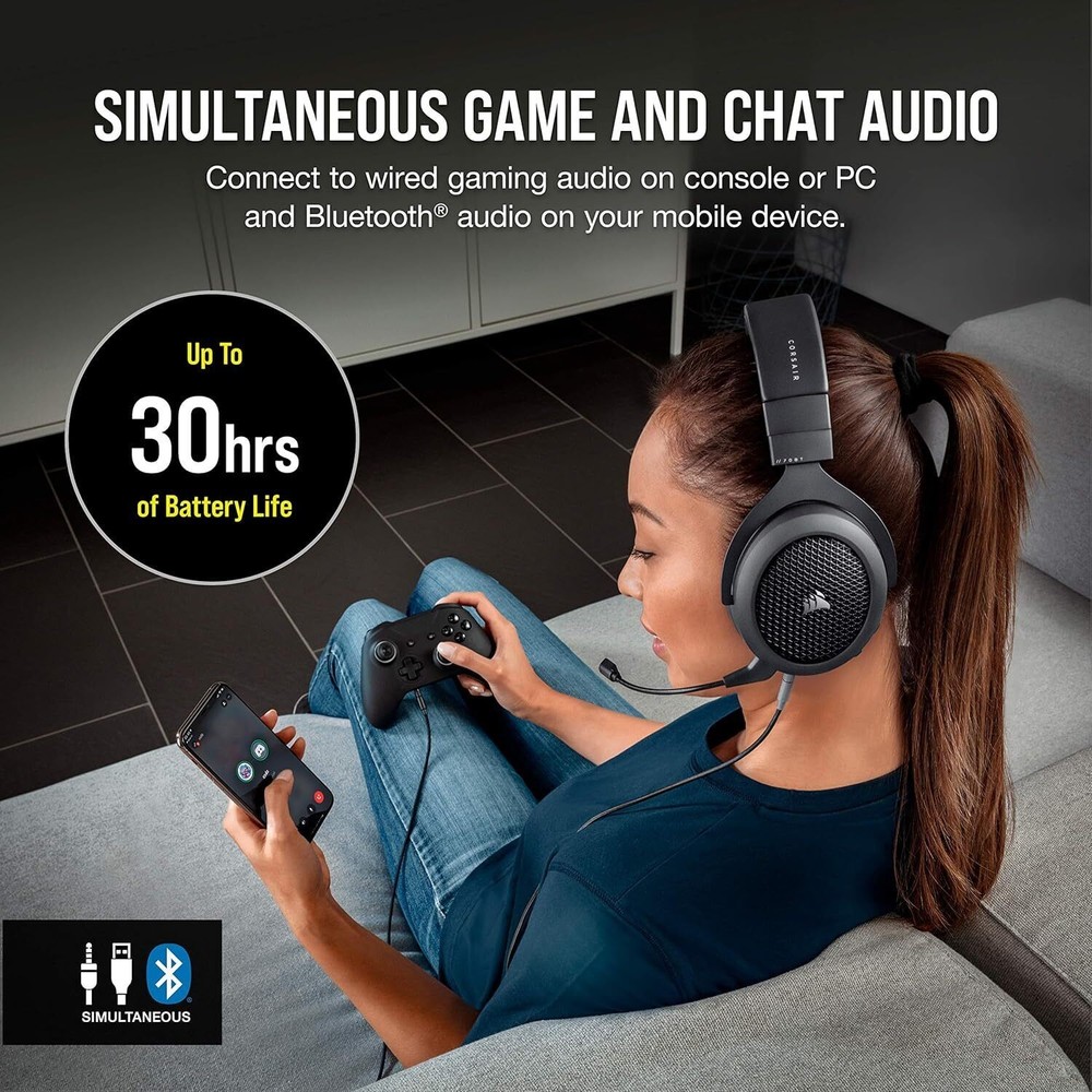 Corsair HS70 BLUETOOTH Wired Gaming Headset with Bluetooth, Carbon