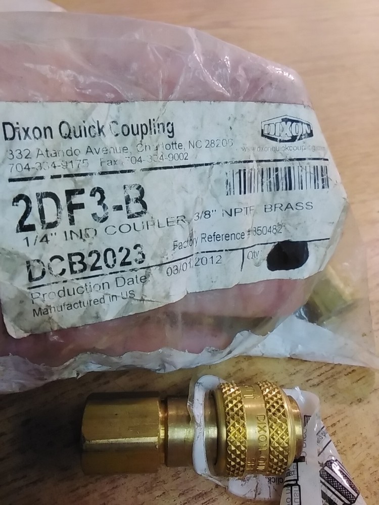 Dixon Quick Coupling 2DF3-B 1/4" IND Coupler, 3/8" NPTF Brass