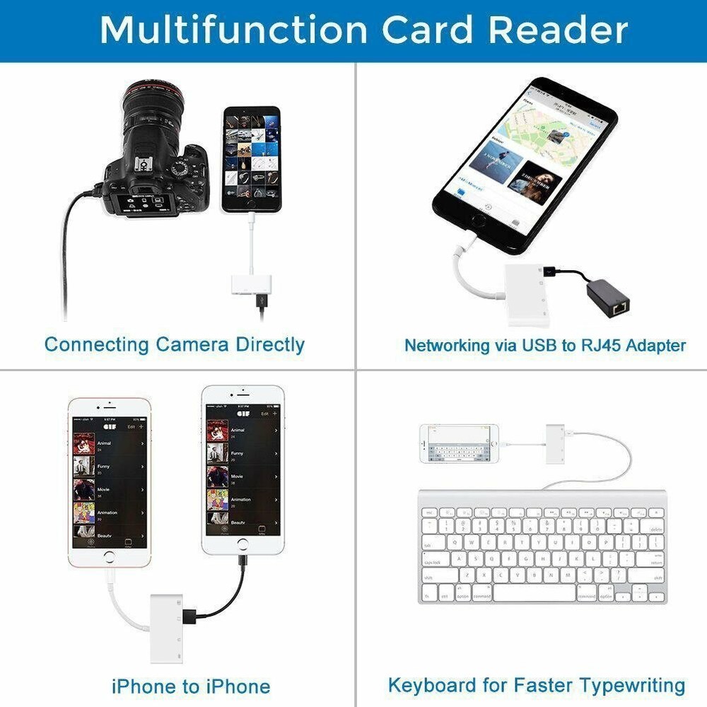 USB to Card Reader Adapter USB Camera Micro SD Memory Slot for iPhone iPad iPod