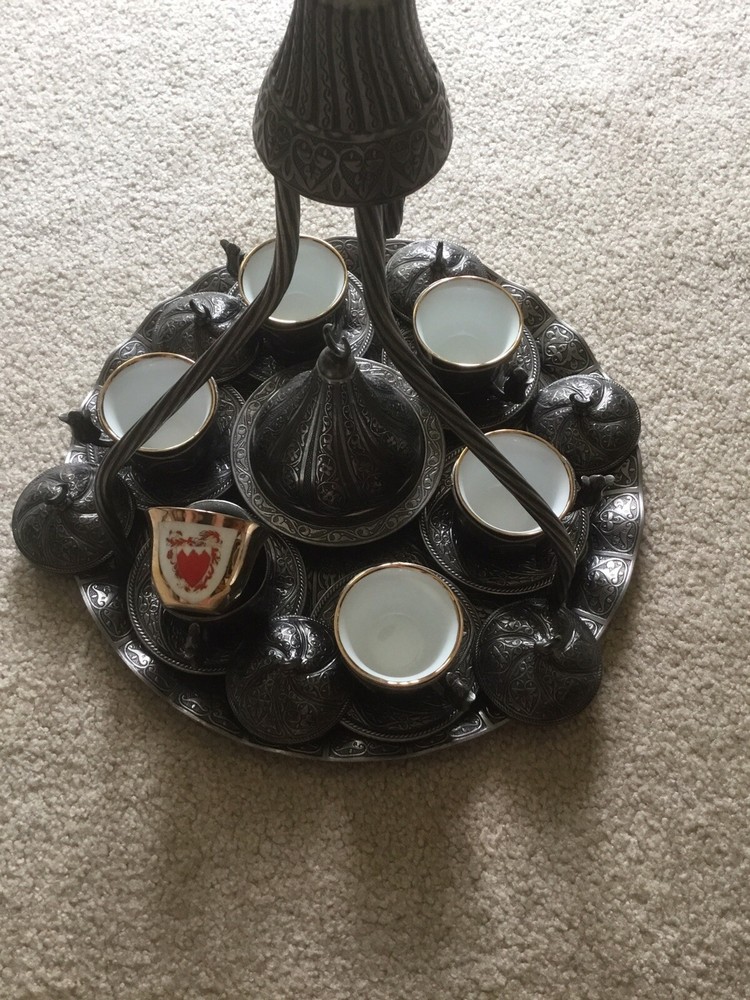 Silver Tray Ottoman Design Coffee Serving Kitchen Present , 14” Diameter, 16” H.