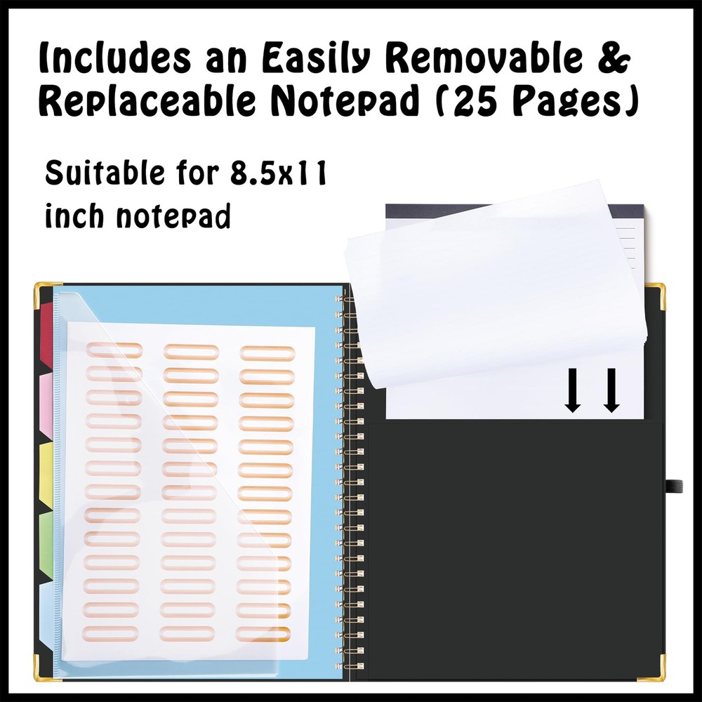 Clipboard Folio with Refillable Lined Notepad for Letter Size 11" x 8.5" 5 Di...