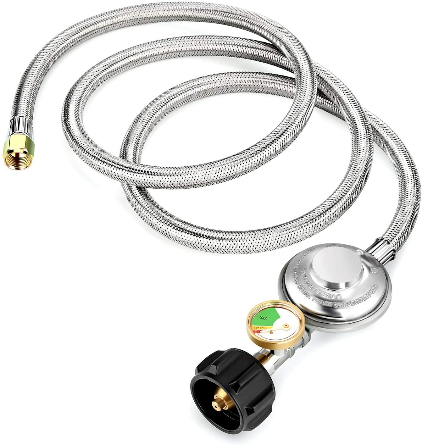 5FT Propane Hose Regulator with Gauge for Most LP Gas Grill, Heater, 3/8" Female