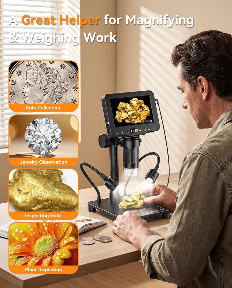 Elikliv Microscope with Weighing Scale, Digital Magnifier for Error Black