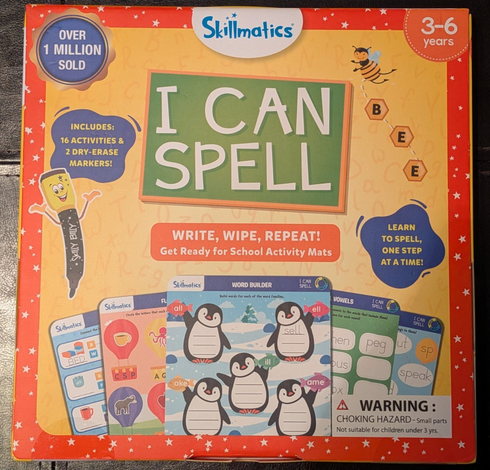 Skillmatics "I Can Spell" Write, Wipe, Repeat Activity Mats FREE SHIPPING