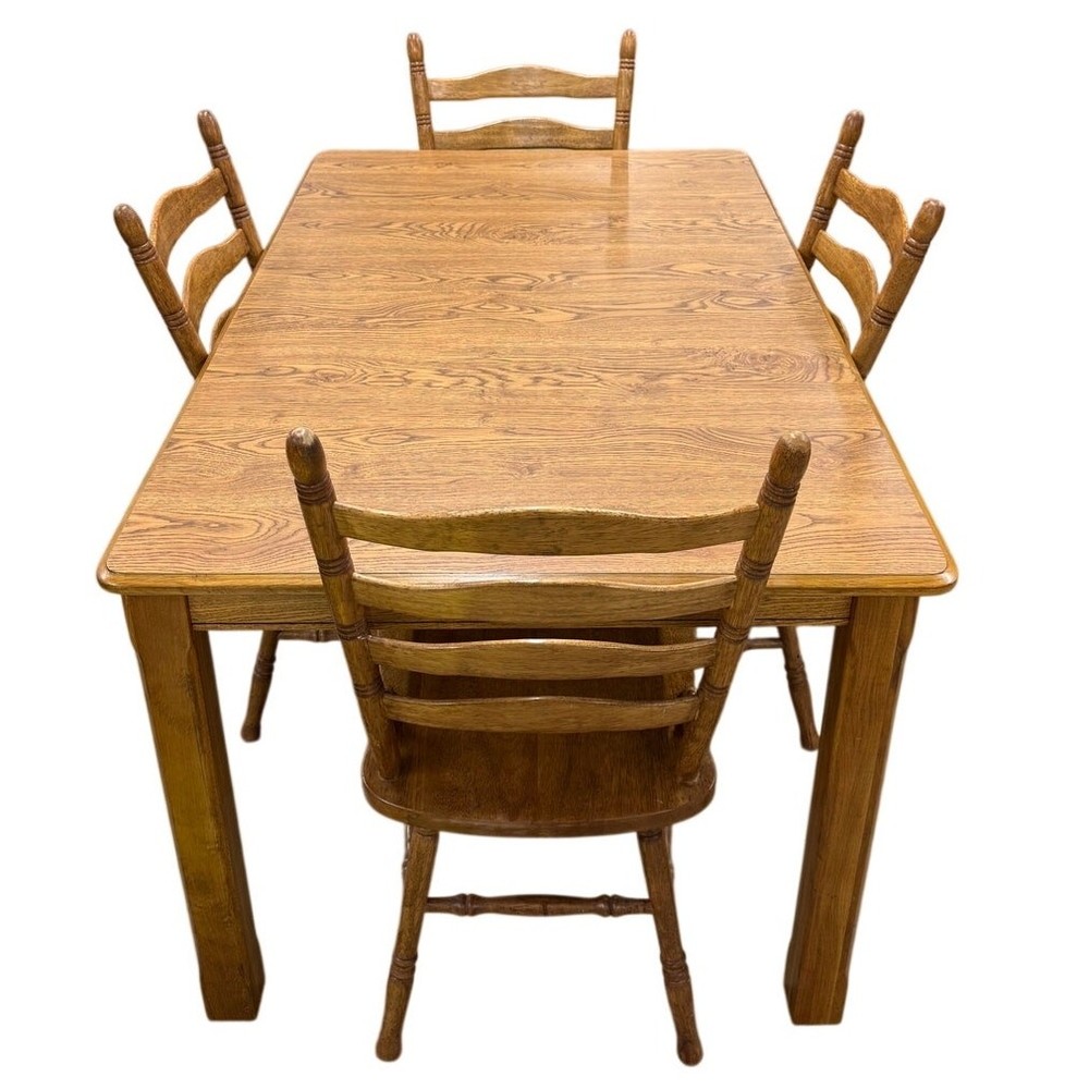 Wood Dining Table Set 4 Chairs Ladder Back