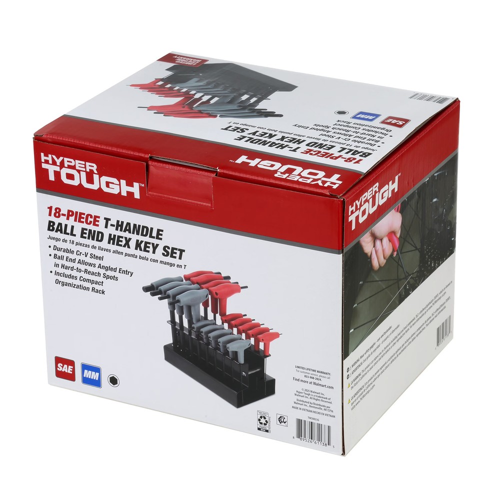 Hyper Tough 18PC T-Handle Ball End Hex Key Set