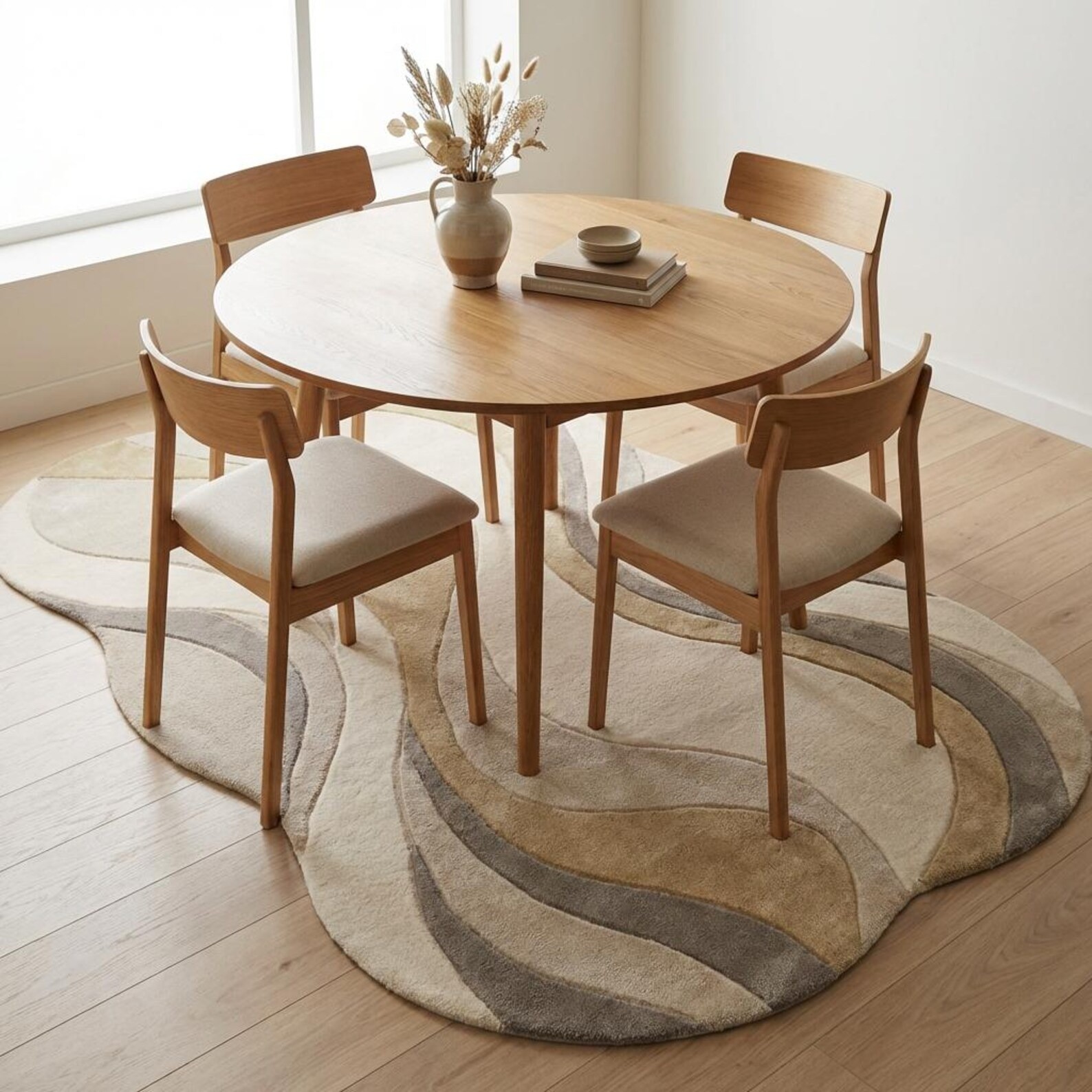 Modern Abstract Wave Rug Irregular Shape Neutral Tonal Beige Sculpted Rug 5x8