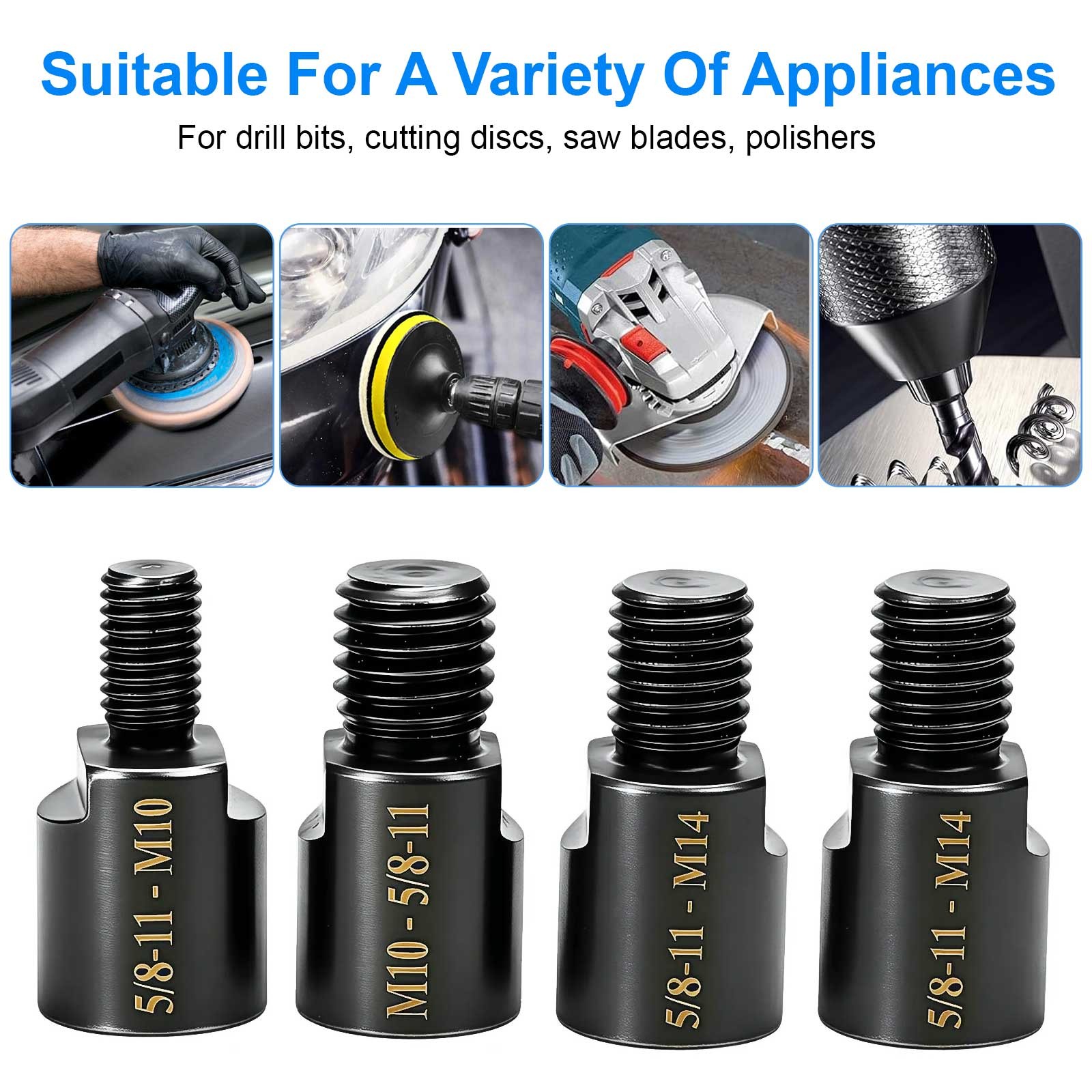4Pcs Angle Grinder Converter Adapter 5/8inch-11 Female to M10/M14 Male Adapte