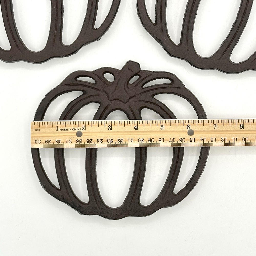 Three Cast Iron Pumpkin Trivets Rustic Fall Kitchen Thanksgiving Farmhouse Table