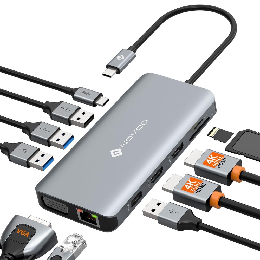 USB C Docking Station Dual HDMI Adapter, 11 in 1 Multi Display Docking Statio