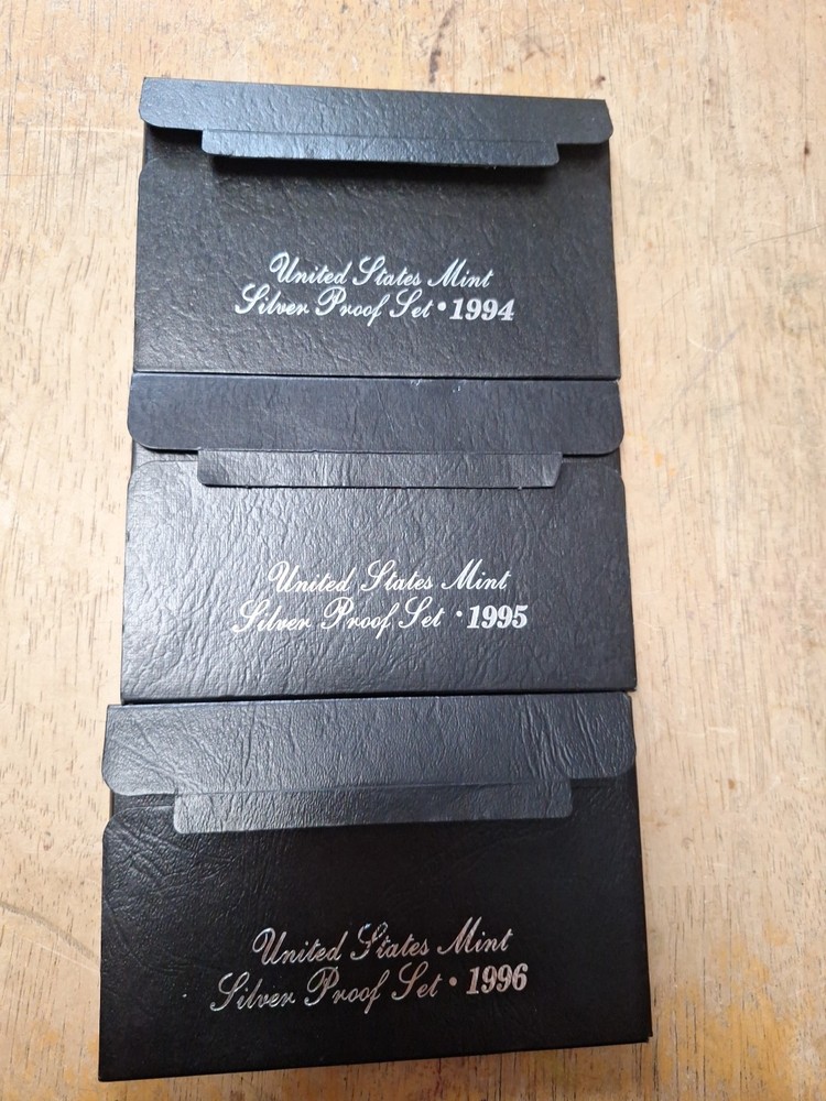3 US Silver proof sets - 1994, 1995, 1996 w/ Box COA