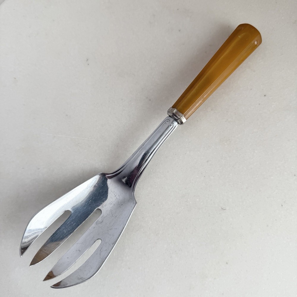 Vintage Serving Fork With Butterscotch Bakelite/Catalin Handle Art Deco