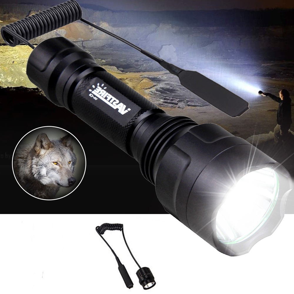 Hunting LED Flashlight Optics Torch Offset 20mm Rail Mount Rechargeable Light