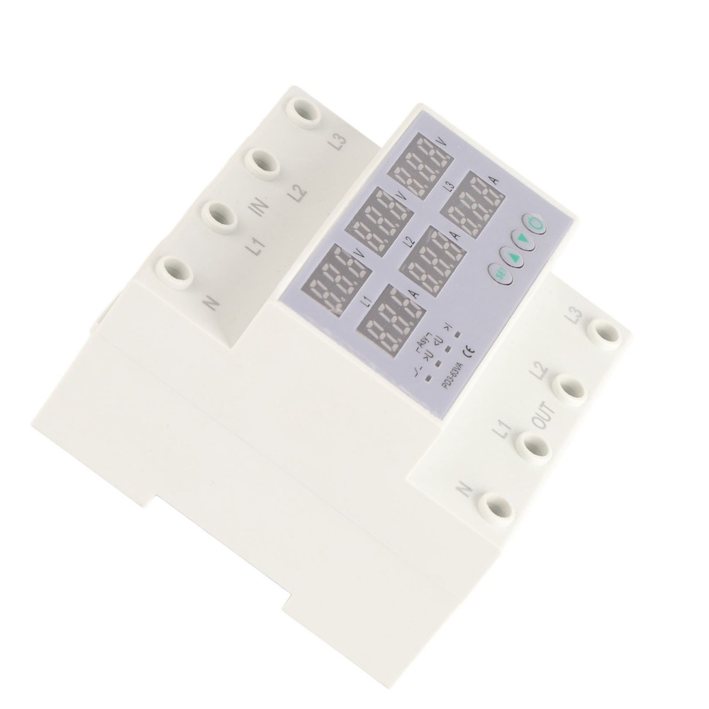 3 Phase DIN Rail Voltmeter Ammeter Automatic Overvoltage Protector 63A Part