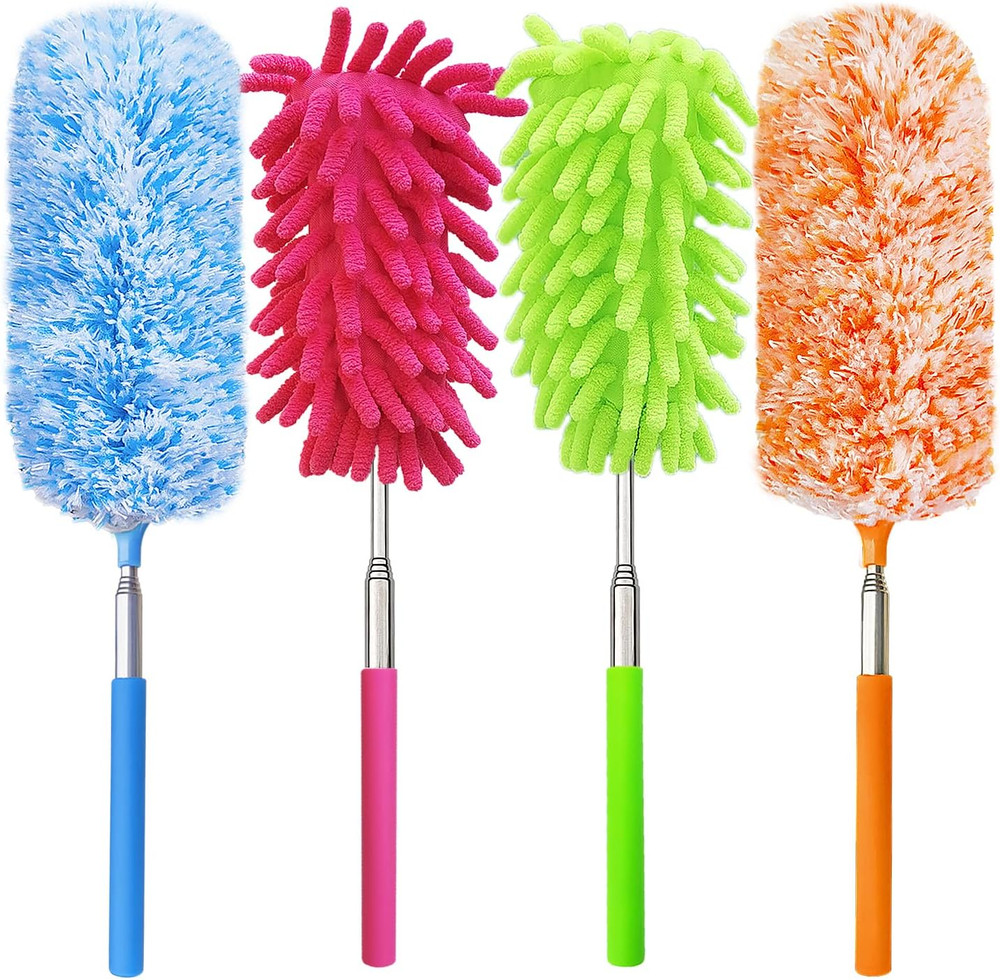 13-30" Extendable Feather Duster Kit Washable Head Car Office Cleaning 4 Pack