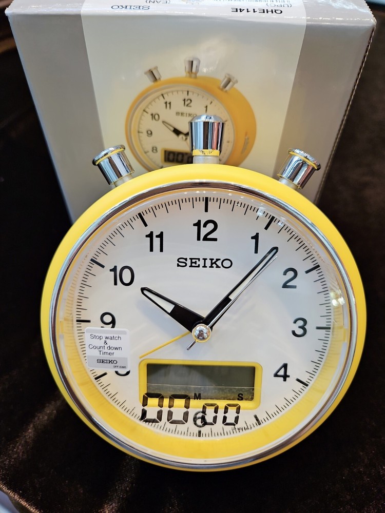 Seiko Bedside Alarm Clock QHE114A stop watch, countdown timer, light NEW IN BOX