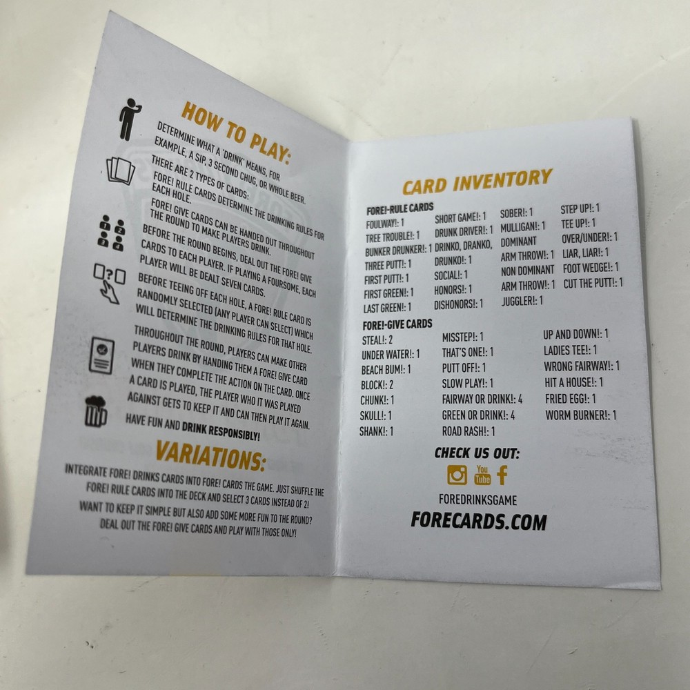 Fore! Drinks On-Course Golf Game Card Game - COMPLETE