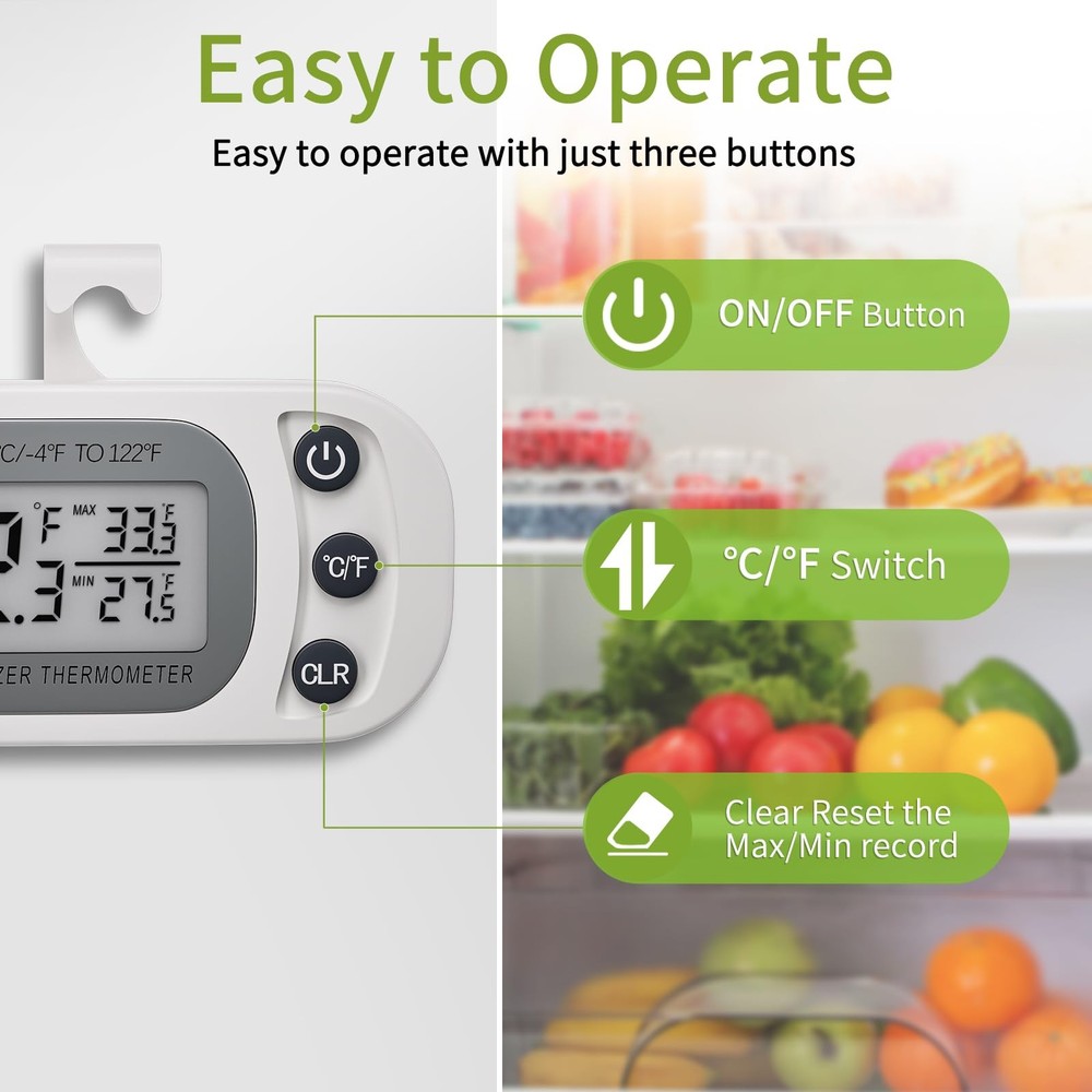 Digital Frigerator Thermometer 2 Pack, Waterproof White-2PCS, White-2 Pack