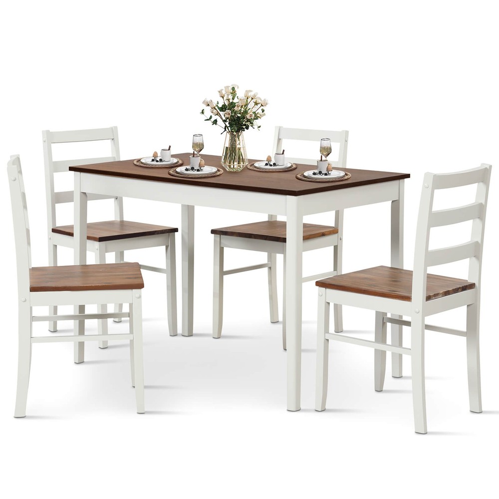 5-Piece Dining Set Solid Wood Kitchen Furniture w/ Rectangular Table & 4 Chairs